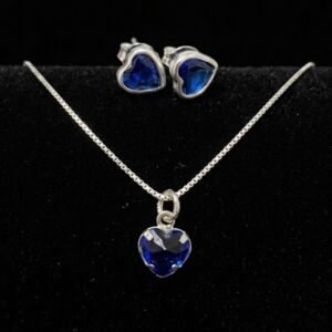 Conjunto Coração azul em Prata 925