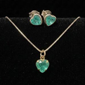 CONJUNTO PONTO LUZ CORAÇÃO VERDE ÁGUA 6MM