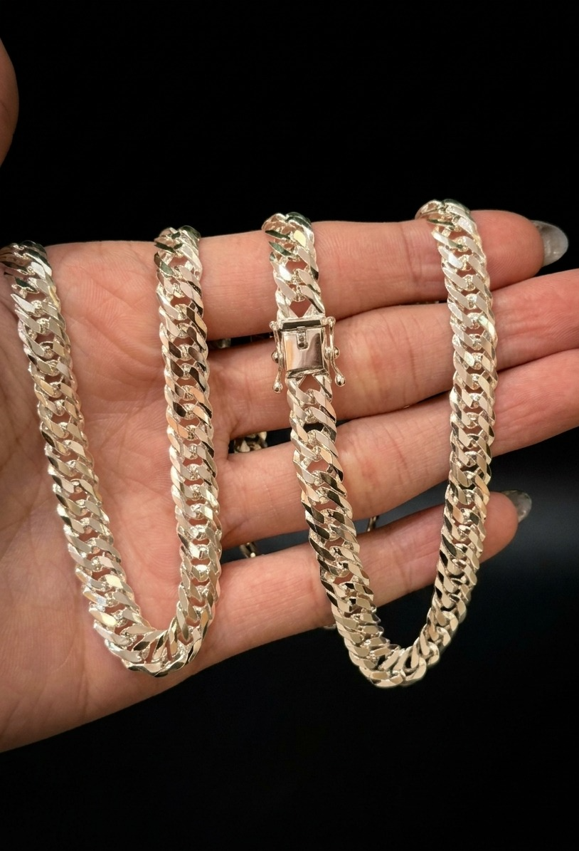 Corrente Elos Duplos 8mm em Prata 925 – 70cm Fecho Gaveta