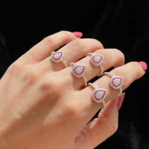 Anel Gota Glow Rosa Cravejado