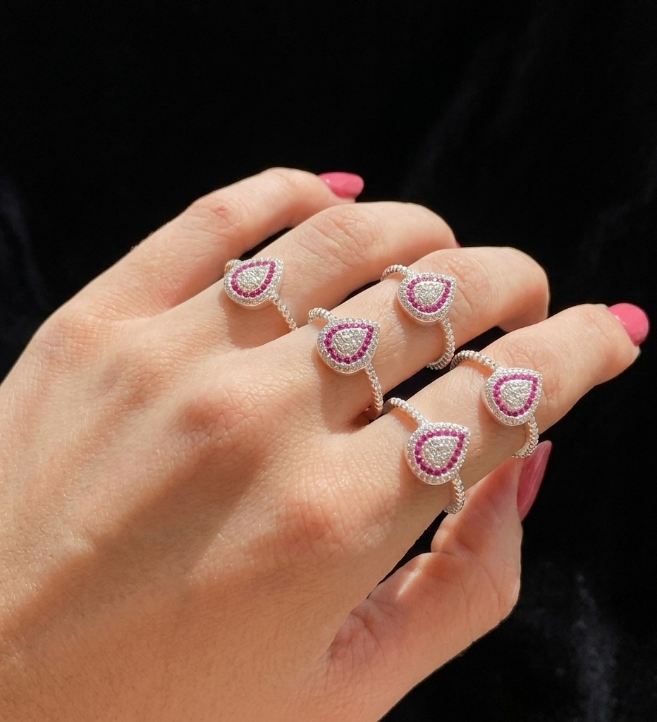 Anel Gota Glow Rosa Cravejado