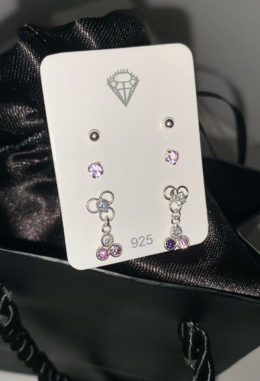 Trio de Brincos Trevo Prata 925
