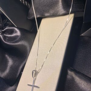 Colar  Veneziana V15 com Pingente Cruz Palito - PRATA 925