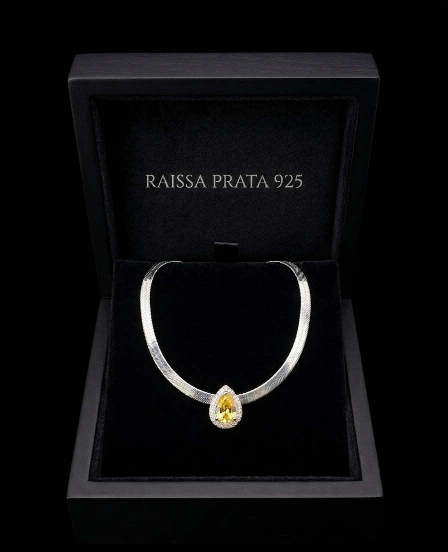 Gargantilha Laminada Com Pingente Gota Micro zircônias - Imagem 3